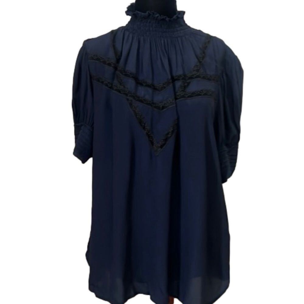 ZADIG & VOLTAIRE TUPELO LACE TRIM BLOUSE SIZE M